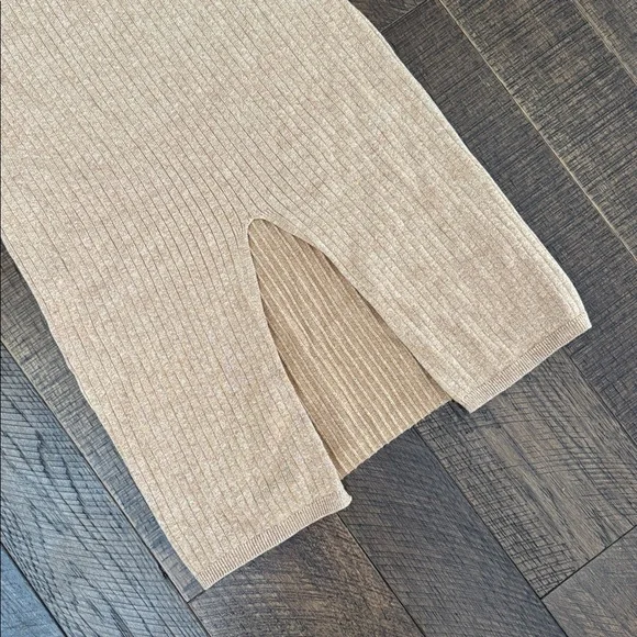 Free People Skyline Midi Skirt Beige Rib Knit Sweater Pull On Camel Tan - Picture 5 of 9